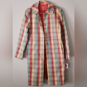 Anne Klein Womens Paid Multi-colored Bright Rain Trench Coat NWT Size 2
